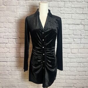 Zara Women's Small Black Velvet Rhinestone Ruched Mini Dress Party Chic